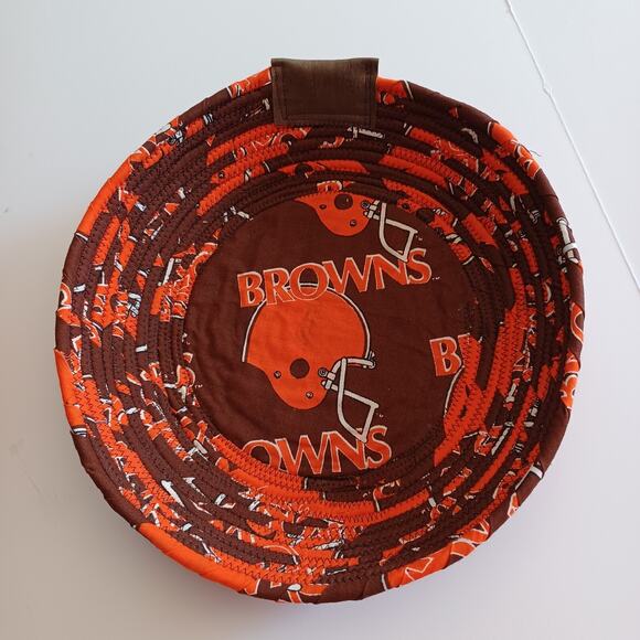 NFL Cleveland Browns Football SET OF 2 Snack Bowls Handmade Coiled Fabric Sewn - Picture 2 of 9